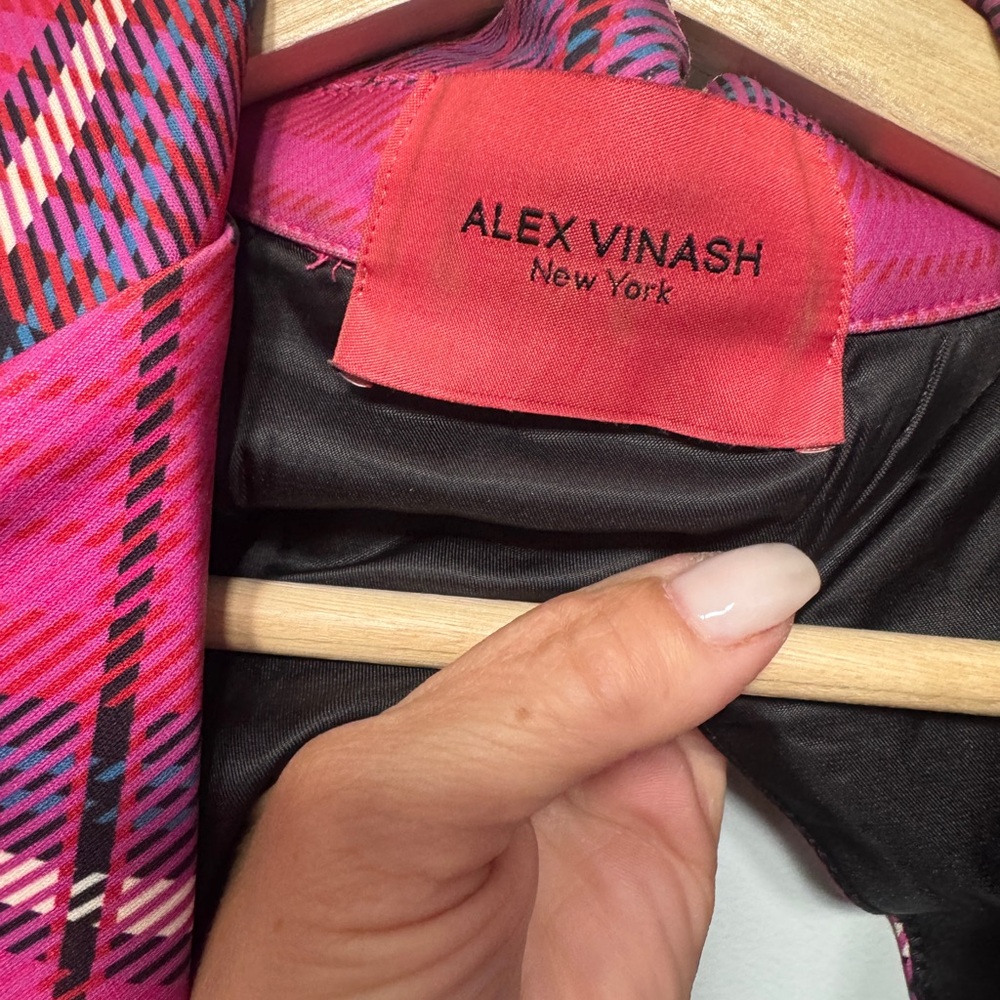 Pink Plaid Tailored Peplum Jacket like Area Large - Picture 7 of 16